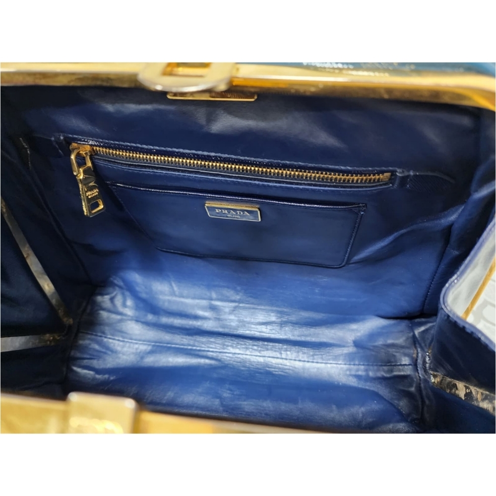 Prada Saffiano Vernice Pyramid Bag Navy Blue - Picture 15 of 15